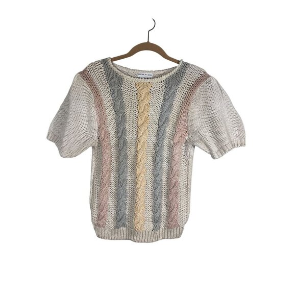 Licorice Sweater Women S Tan Hand Knit Feminine Vintage Braided Rainbow Striped - Picture 1 of 14